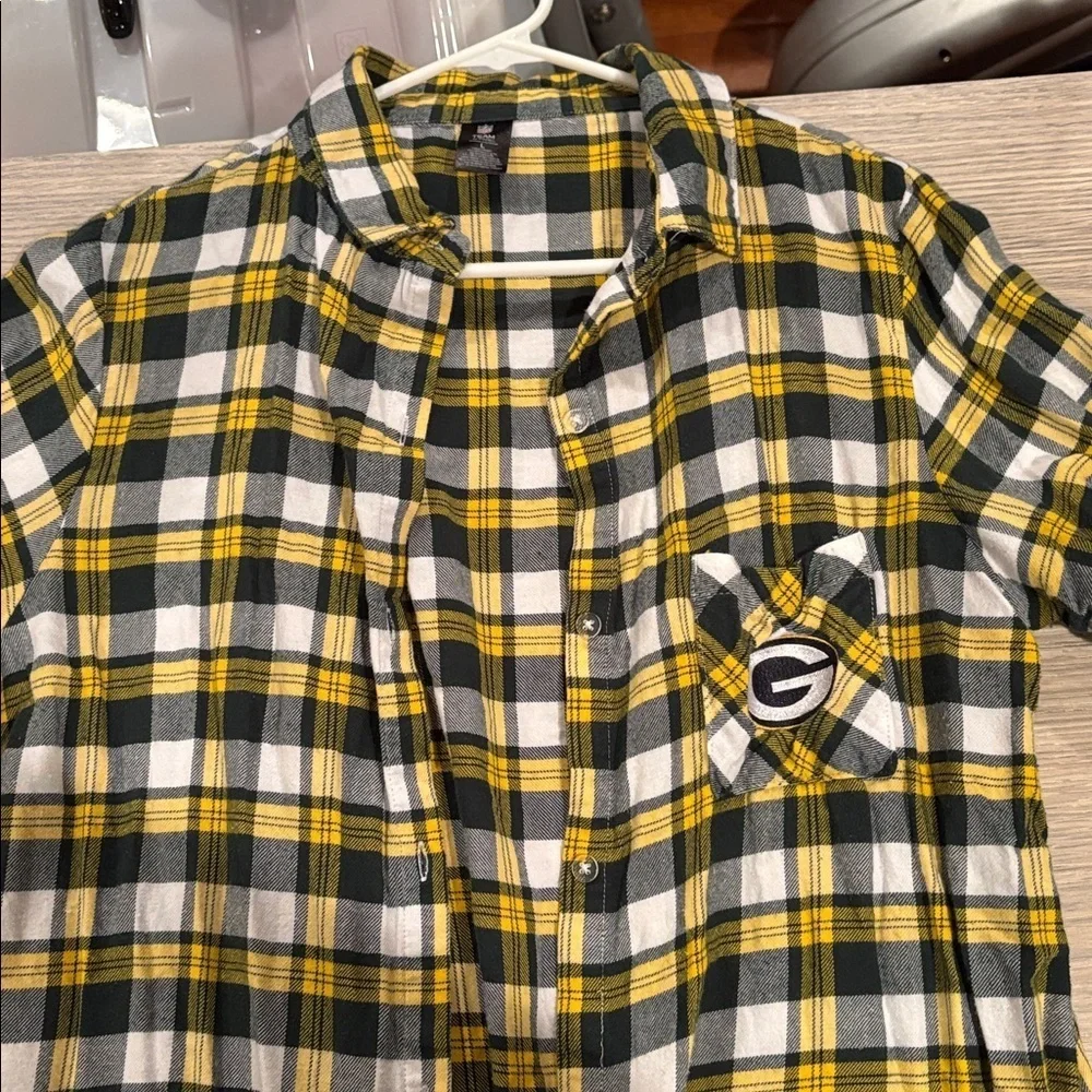 Women’s Green Bay Packers Plaid Flannel Button Down Sleep Shirt Size L - Picture 6 of 8